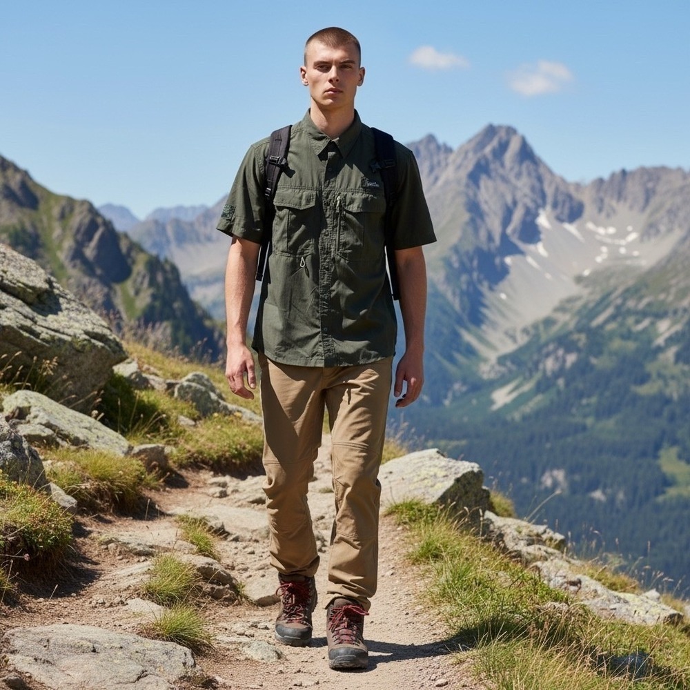 Eddie Bauer Mens EB602 Hiking Fishing Shirt Olive Green‎ Harley Marine L